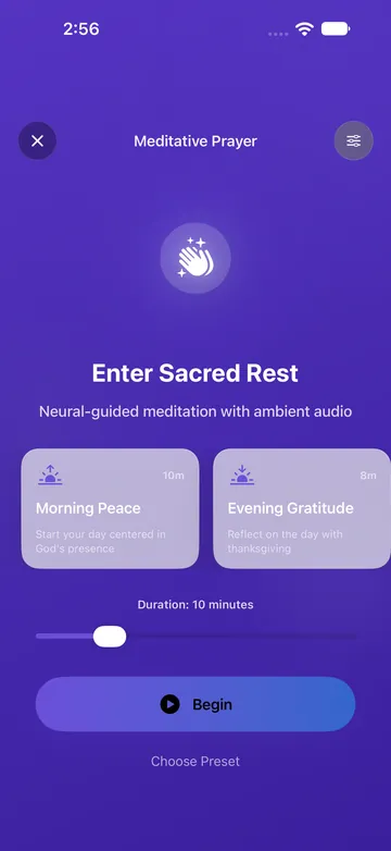 Leavn Meditative Prayer screen with Morning Peace and Evening Gratitude sessions